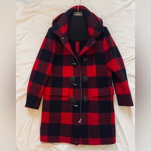 RARE LIKE NEW Buffalo Plaid Duffle Coat Size Small Fits Medium Removable hood.